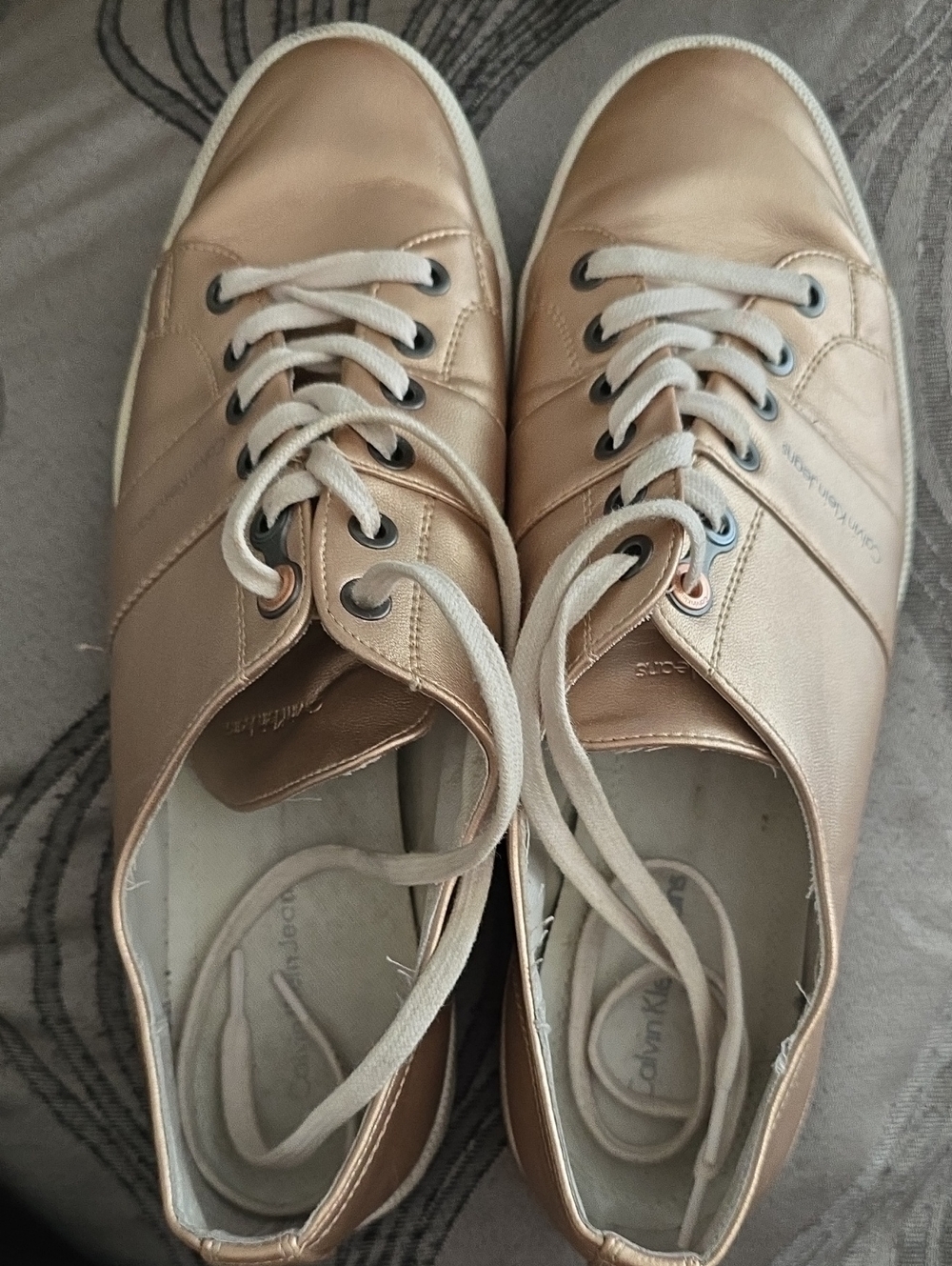 Calvin Klein Women's Rose Gold Metallic Lace-Up Sneakers